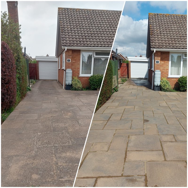 Pressure washing a drive, before and after 